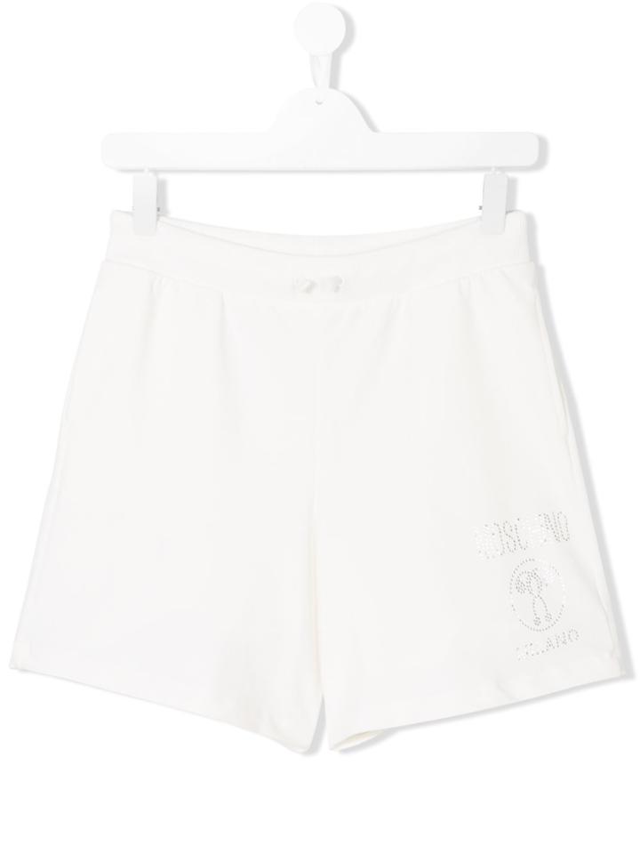 Moschino Kids Teen Embellished Logo Shorts - White