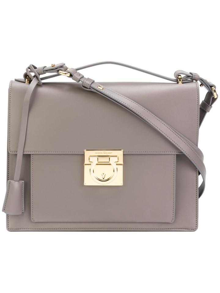 Salvatore Ferragamo - Gancio Satchel - Women - Calf Leather - One Size, Grey, Calf Leather