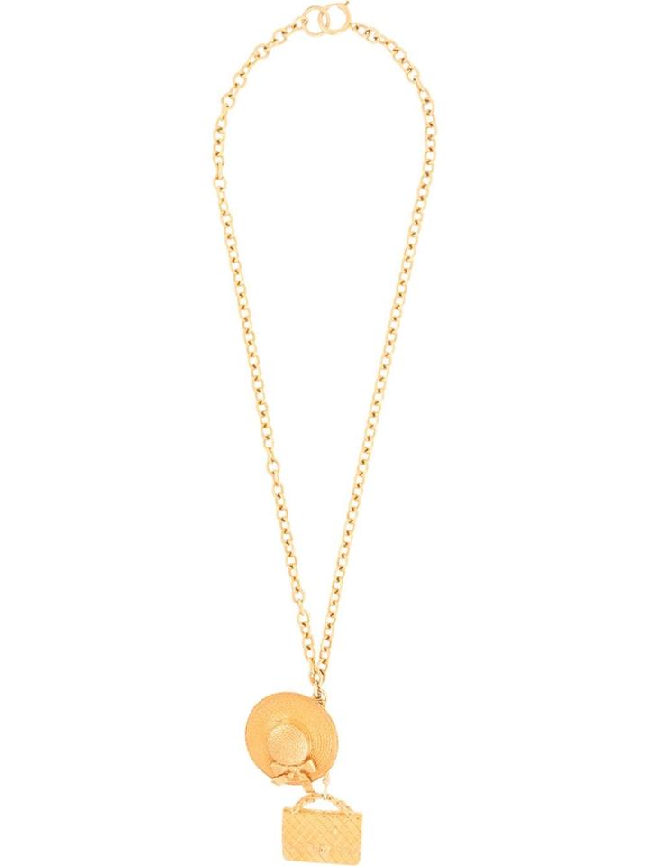 Chanel Vintage Hat Bag Charm Necklace - Gold