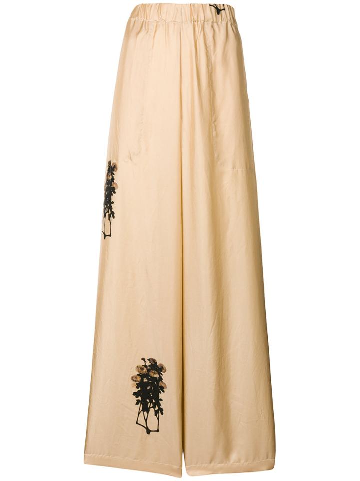 Uma Wang Flower Embroidered Palazzo Pants - Nude & Neutrals
