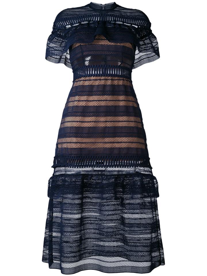 Self-portrait Yoke Frill Midi Dress - Blue