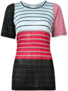 Sonia Rykiel - Striped Panel T-shirt - Women - Silk/cotton - M, Blue, Silk/cotton