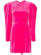 Valentino Puff Sleeve Crew Neck Velvet Dress - Pink