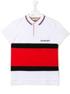 Burberry Kids Teen Stripe Panel Pique Polo Shirt - White