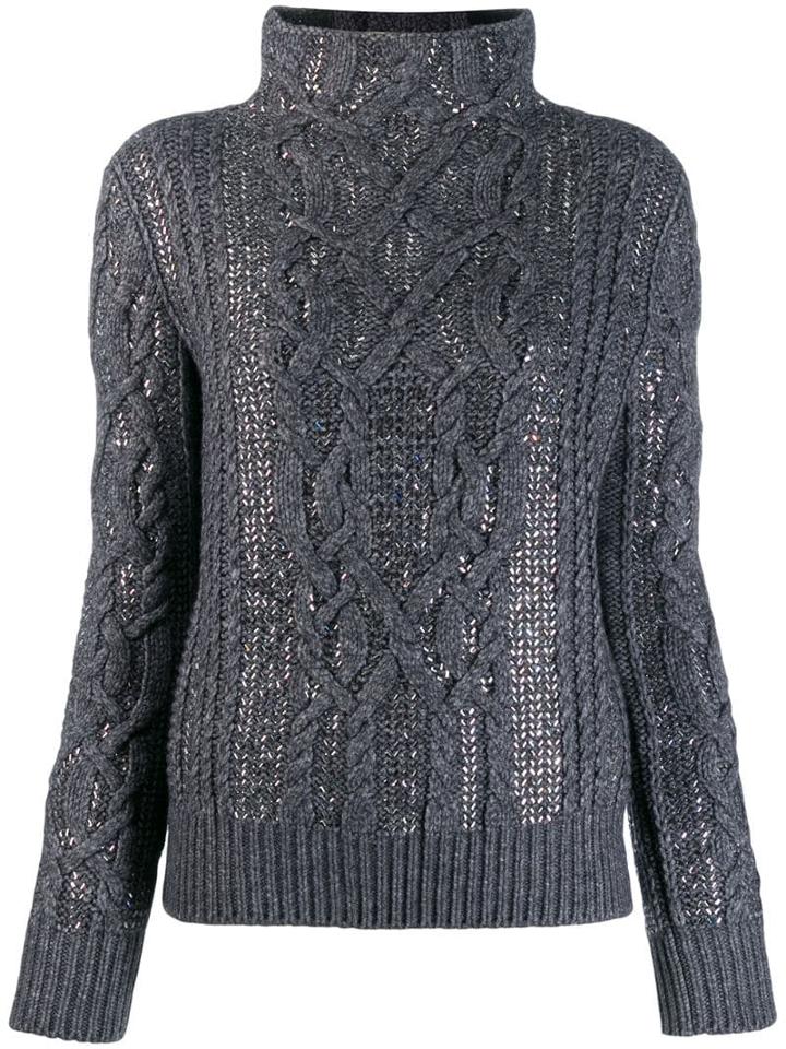 Ermanno Scervino Embellished Mock Neck Jumper - Grey