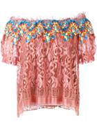 Peter Pilotto Embroidered Lace Bardot Top, Women's, Size: 10, Pink/purple, Silk/polyamide/polyester/viscose