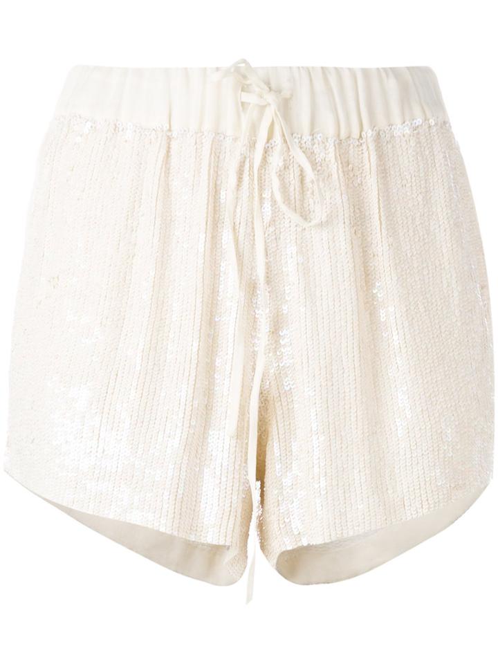 P.a.r.o.s.h. - Drawstring Sequin Shorts - Women - Viscose/pvc - S, Nude/neutrals, Viscose/pvc