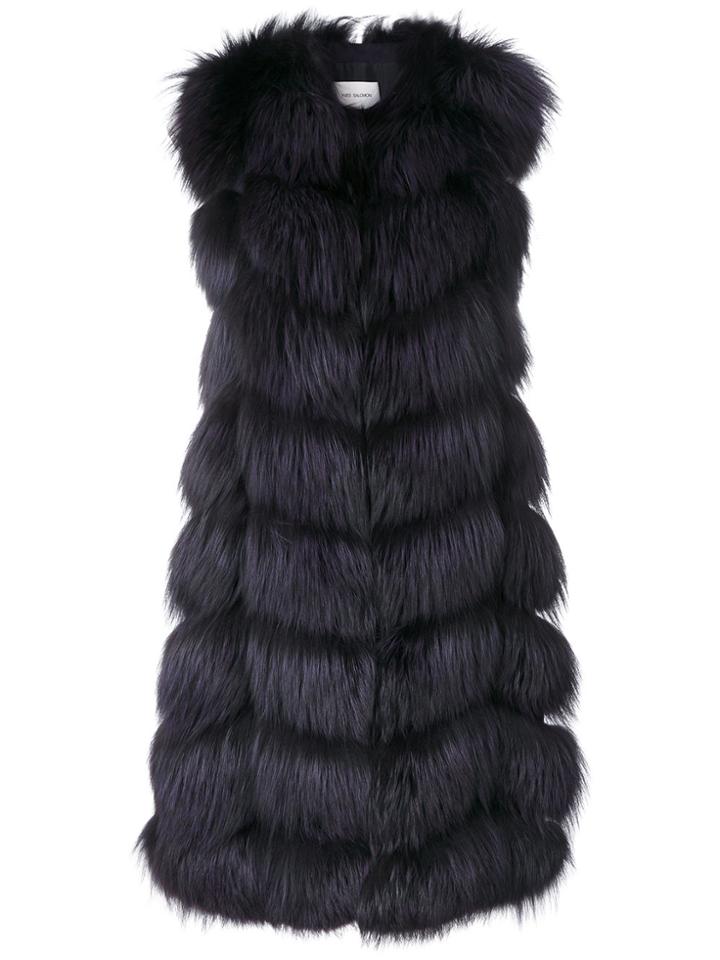 Yves Salomon Fox Fur Long Gilet - Pink & Purple