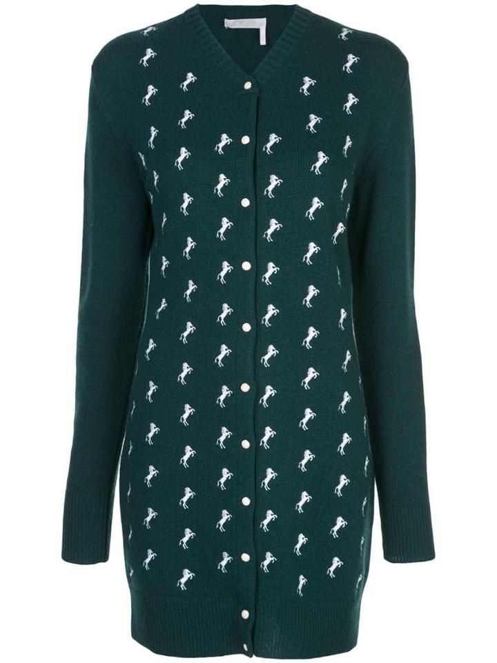 Chloé Horse Embroidered Knit Cardigan Dress - Green