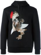 Neil Barrett Owl Print Hoodie, Men's, Size: Large, Black, Viscose/polyurethane