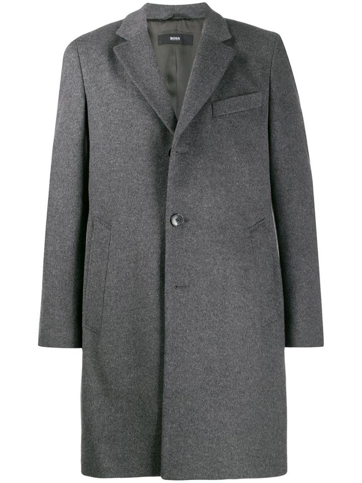 Boss Hugo Boss Single Breasted Wool Coat - Grey