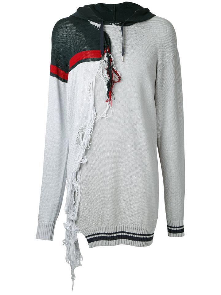 Maison Mihara Yasuhiro Tassel Trim Longline Hoodie, Men's, Size: 46, Grey, Cotton/acrylic