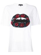 Markus Lupfer - Sequin Lip Rose Patch T-shirt - Women - Cotton - M, White, Cotton