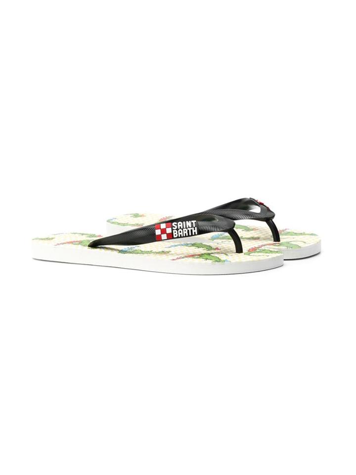 Mc2 Saint Barth Kids Teen Dinosaur Print Flip Flops - Black