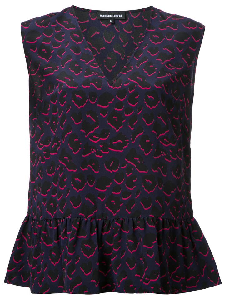 Markus Lupfer Leopard Print Ruffled Tank, Women's, Size: Medium, Pink/purple, Silk