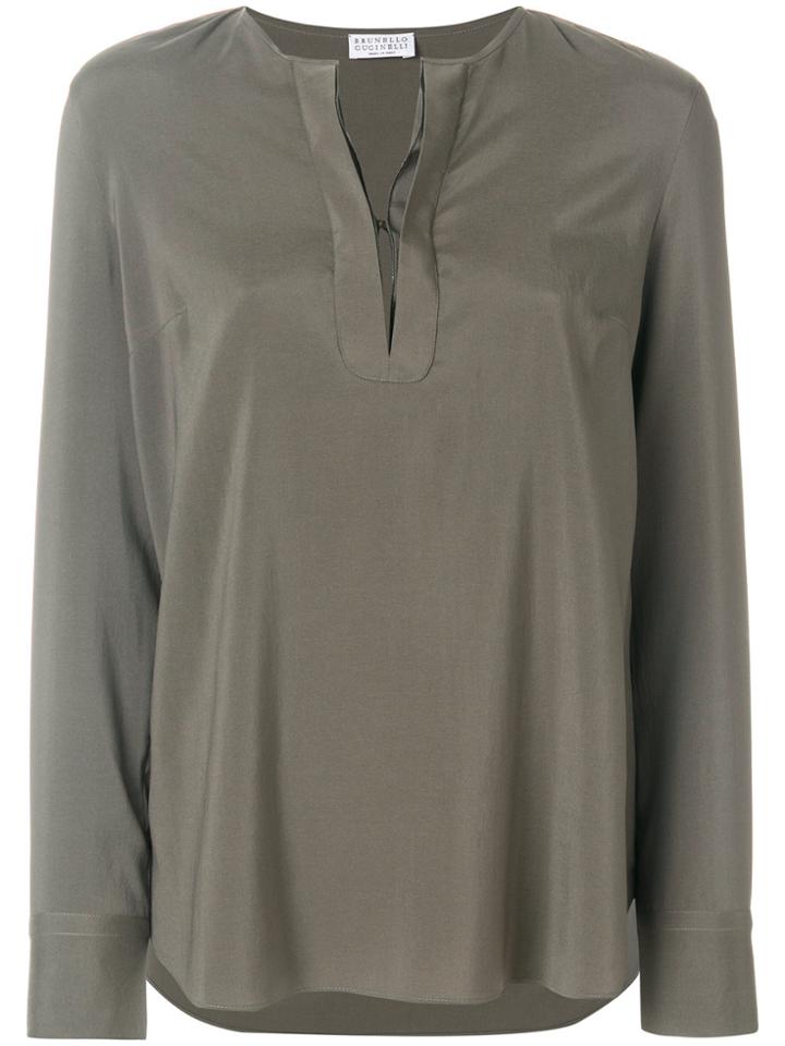 Brunello Cucinelli V-neck Fitted Blouse - Green