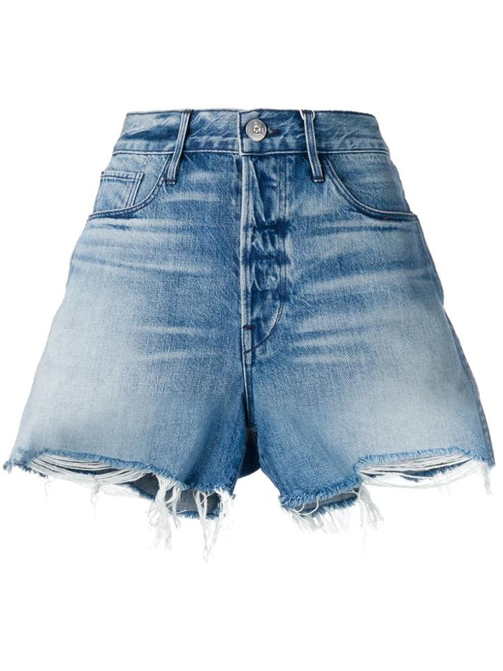 3x1 Frayed Edges Denim Shorts - Blue
