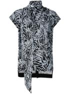 Proenza Schouler Zebra Print Short Sleeve Scarf Top - Black