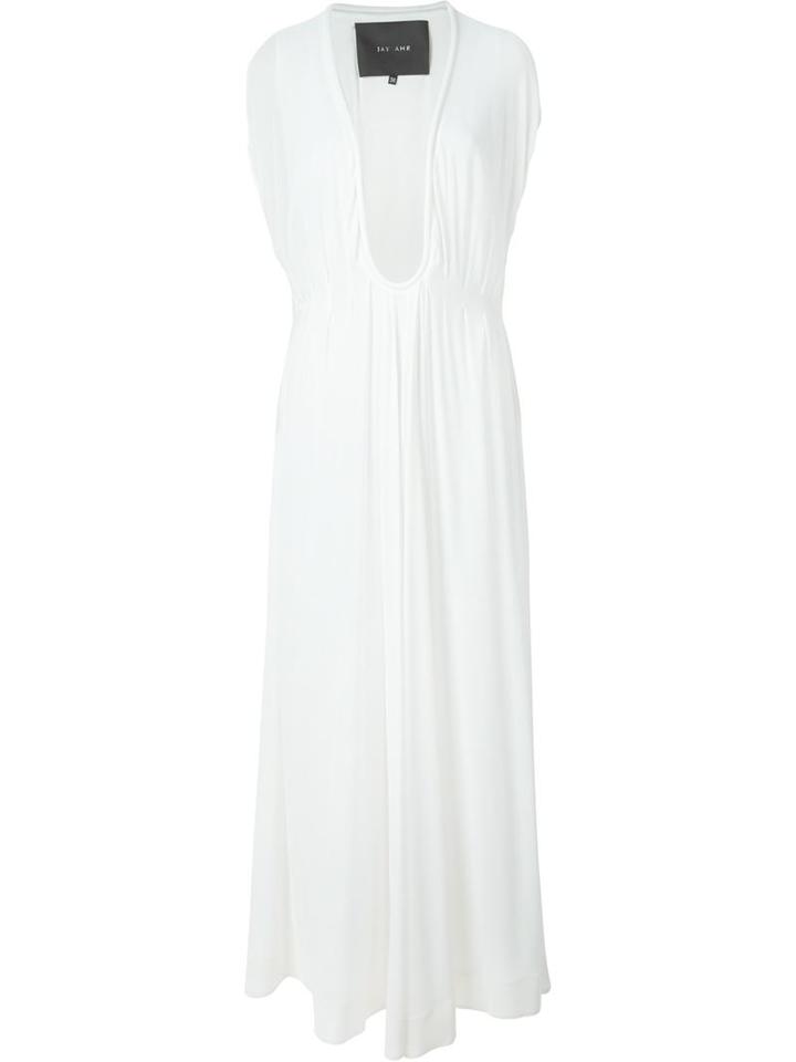Jay Ahr Plunging Neck Evening Dress, Women's, Size: 36, White, Silk/spandex/elastane/viscose