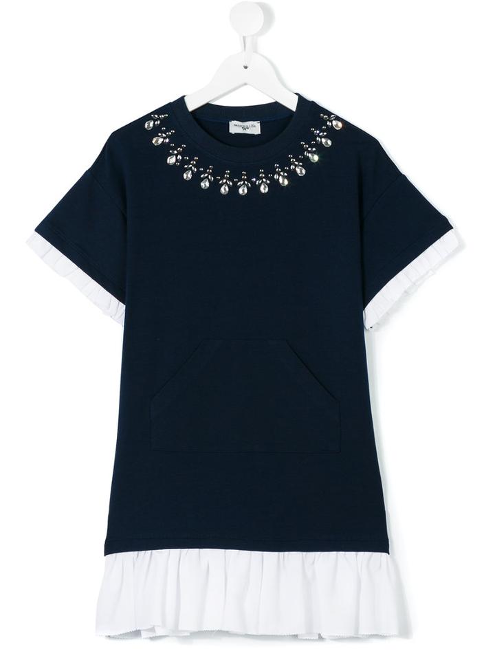 Monnalisa - Crystal Embellished T-shirt - Kids - Cotton/elastodiene/polyester - 10 Yrs, Blue