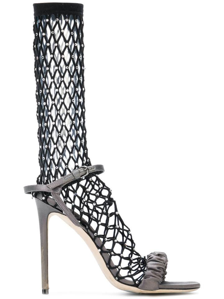 Marco De Vincenzo Crystal Fishnet Sandals - Grey
