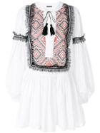 Wandering Pattern Print And Lace Trim Mini Dress - White