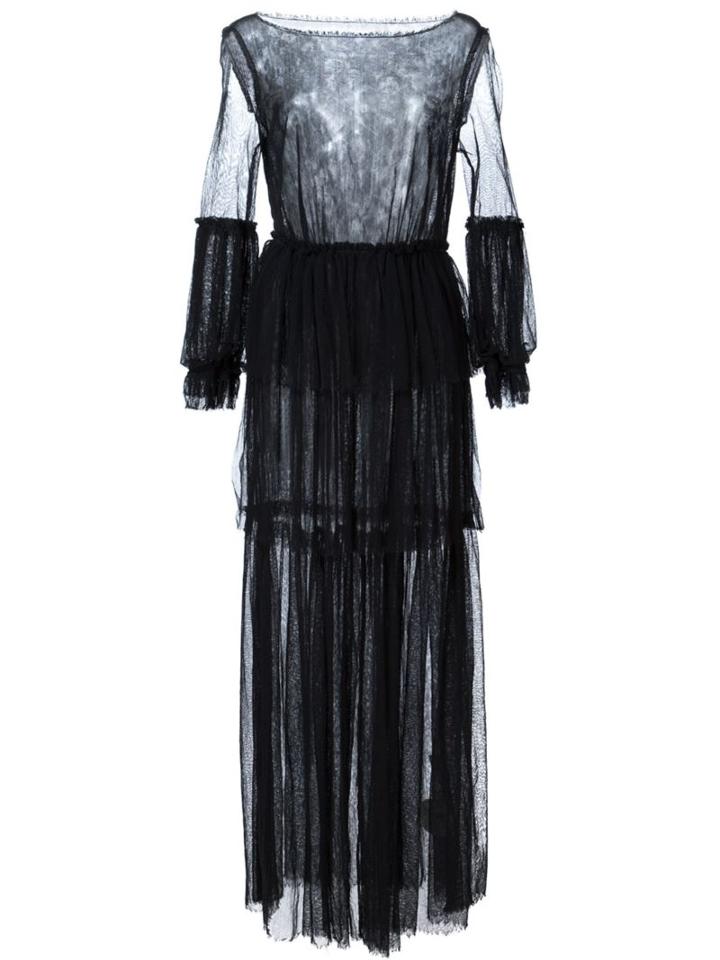 Malia Mills Ruffled Long Sheer Beach Dress, Women's, Size: 4, Black, Cotton