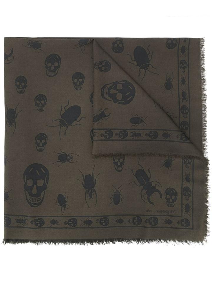 Alexander Mcqueen Skull And Beetle Print Foulard - Green