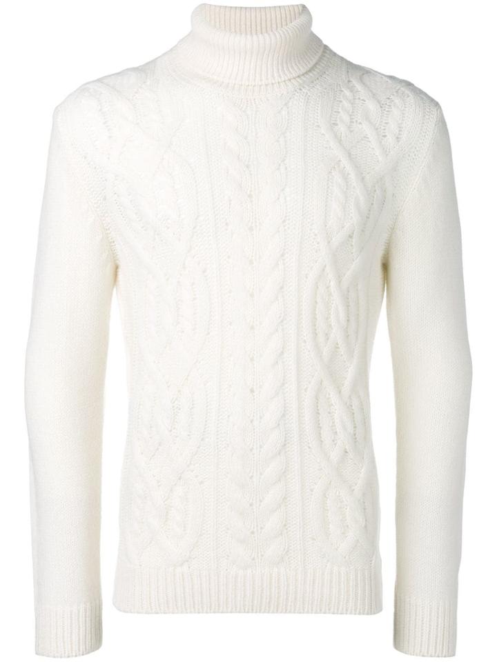 Tagliatore Cable Knit Turtleneck Jumper - White
