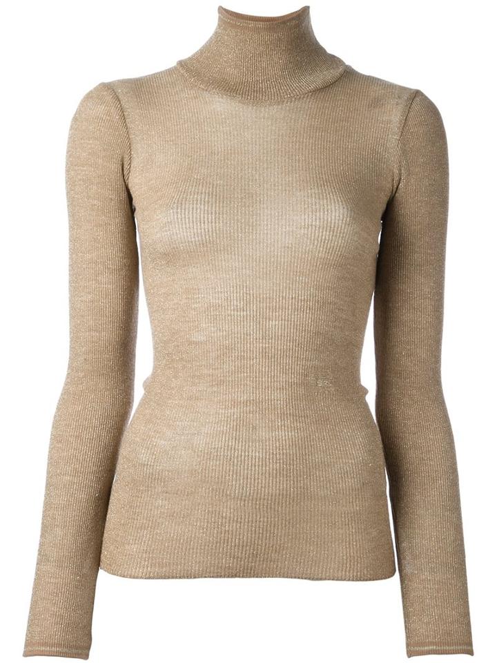Sonia Rykiel High Neck Jumper, Women's, Size: Large, Brown, Lurex/wool