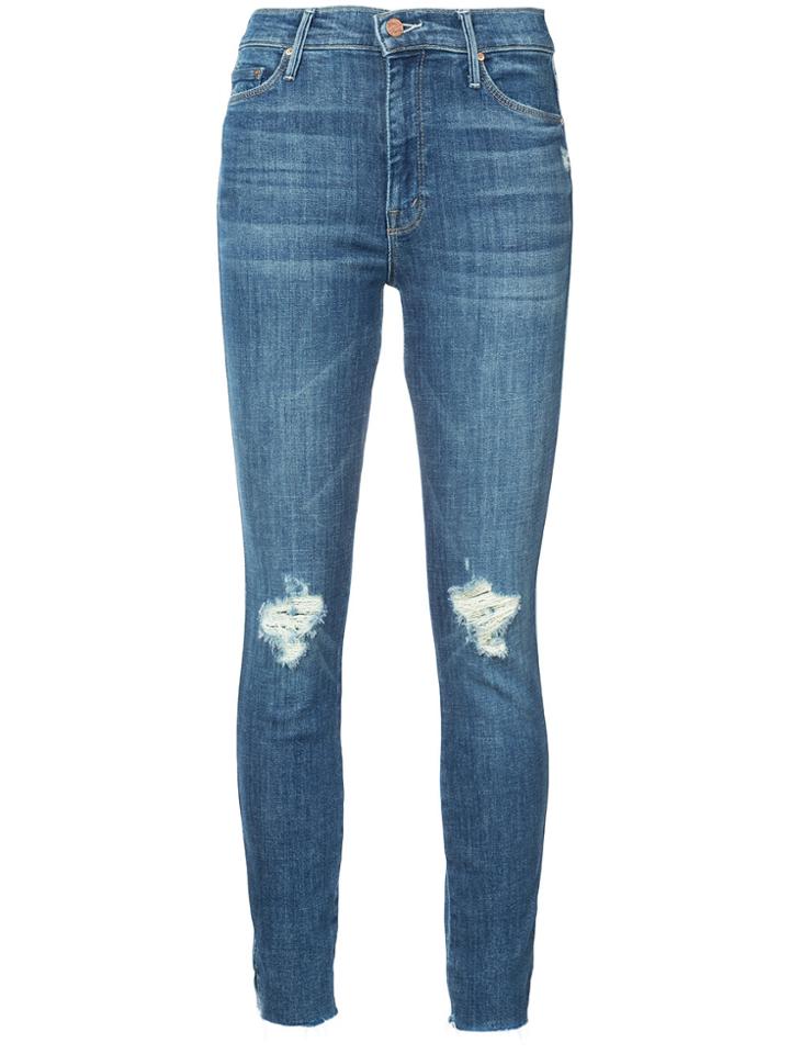 Mother Distressed Knees Slim Jeans - Blue