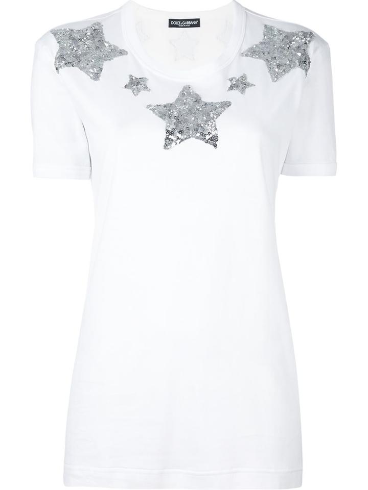 Dolce & Gabbana Sequin Star T-shirt, Women's, Size: 38, White, Cotton/polyester/polyamide