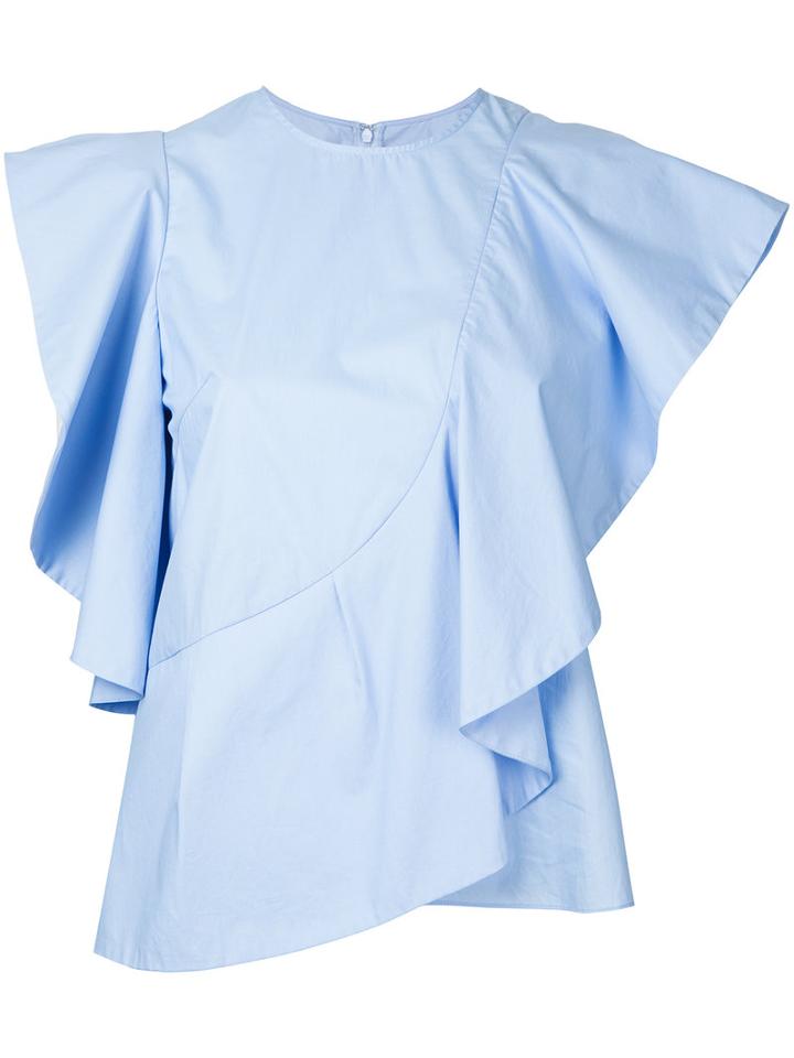 Le Ciel Bleu - Ruffled Blouse - Women - Cotton - 36, Blue, Cotton