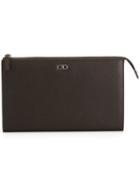 Salvatore Ferragamo Gancio Plaque Clutch, Men's, Brown, Calf Leather