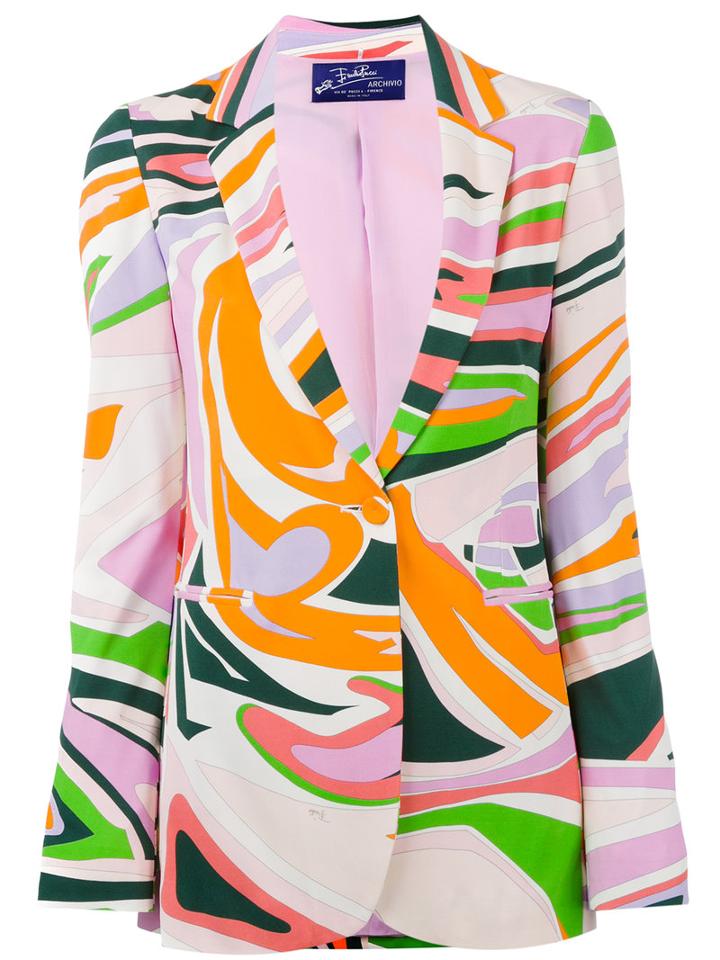Emilio Pucci - Printed Blazer - Women - Silk/spandex/elastane/viscose - 40, Pink/purple, Silk/spandex/elastane/viscose