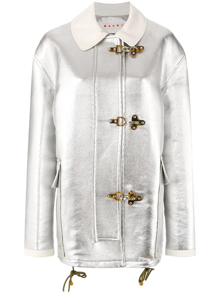 Marni Lamb Leather Metallic Jacket - Grey
