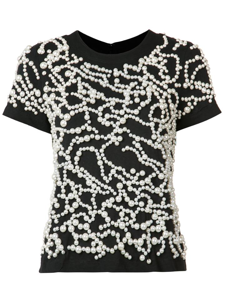 Vera Wang Pearl Embroidered T-shirt - Black