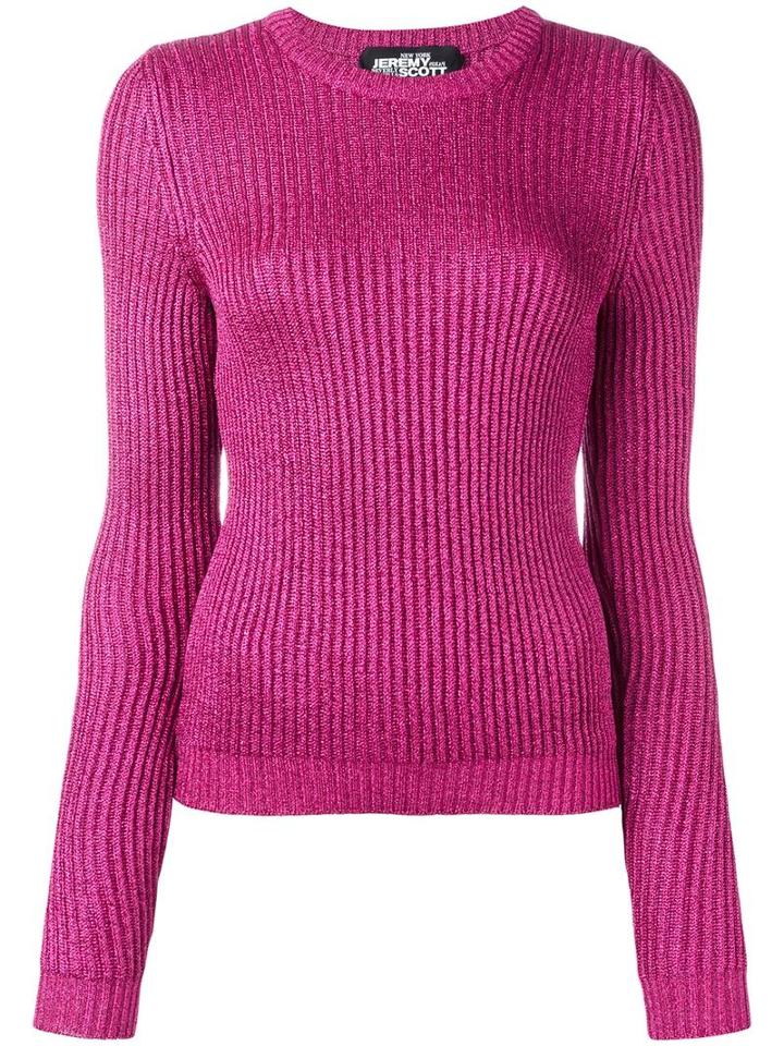 Jeremy Scott Ribbed Crew Neck Jumper, Women's, Size: 42, Pink/purple, Rayon/polyester