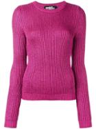 Jeremy Scott Ribbed Crew Neck Jumper, Women's, Size: 42, Pink/purple, Rayon/polyester