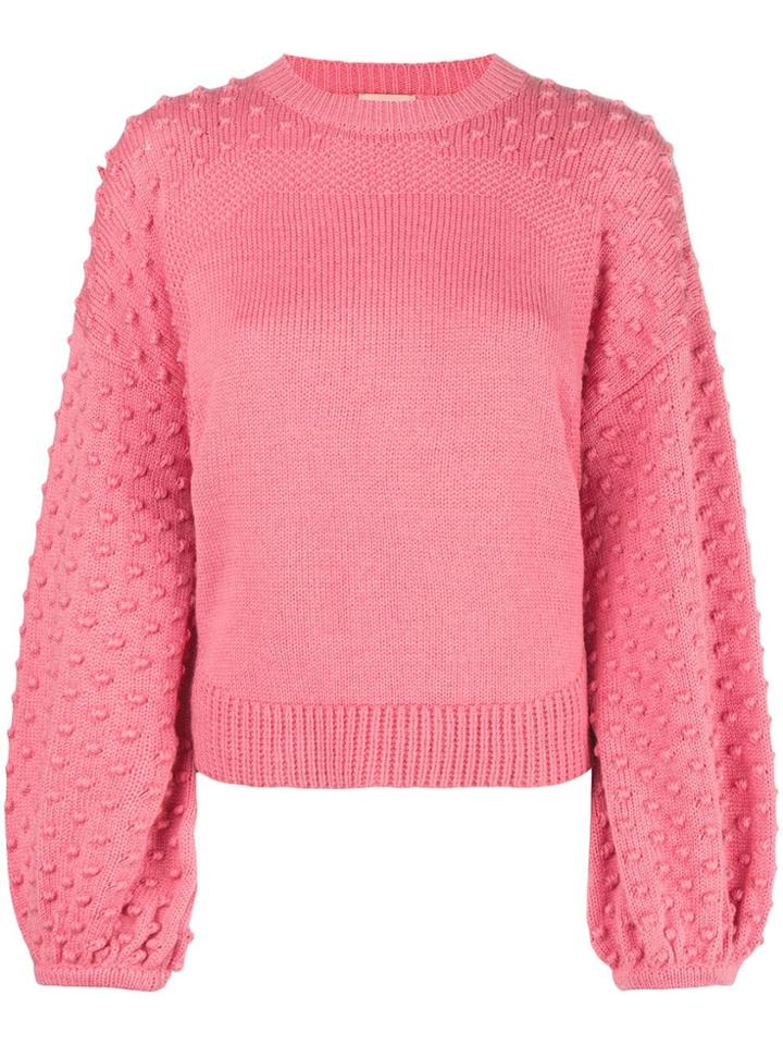Nude Puffball Sleeved Jumper - Pink & Purple