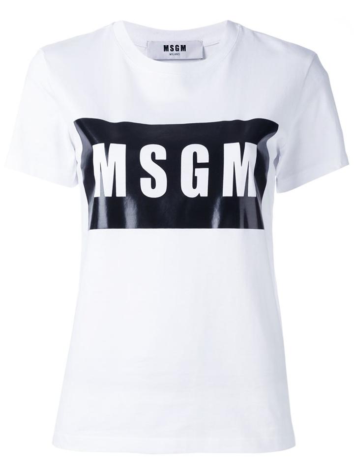 Msgm Logo Print T-shirt, Women's, Size: Large, White, Cotton