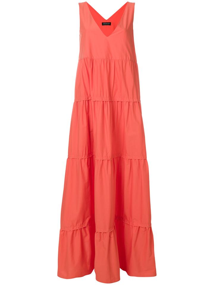 Twin-set V-neck Flared Maxi Dress - Pink & Purple