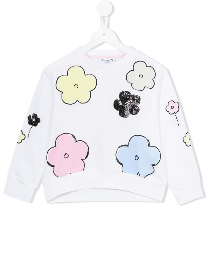 Simonetta Sequin Flower Sweatshirt, Toddler Girl's, Size: 4 Yrs, White