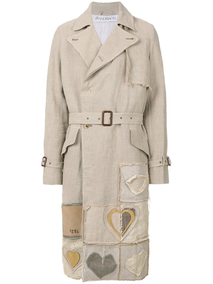 Jw Anderson Heart-appliquéd Trench Coat - Nude & Neutrals