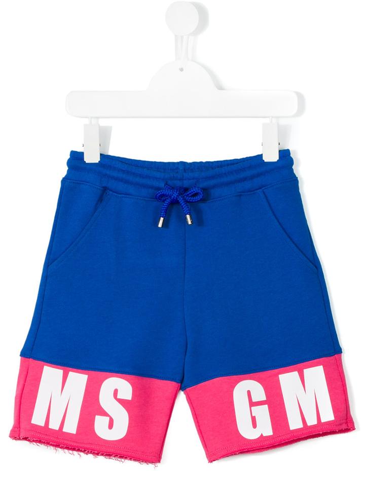 Msgm Kids - Logo Track Shorts - Kids - Cotton - 8 Yrs, Blue
