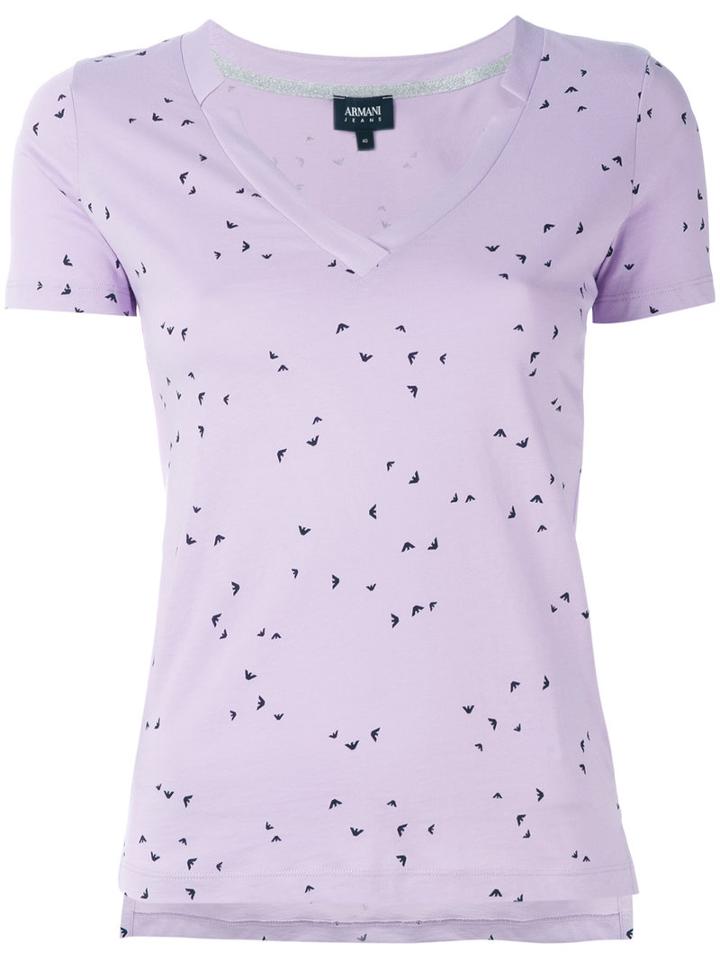 Armani Jeans - V-neck Shortsleeved Sweater - Women - Cotton - 48, Women's, Pink/purple, Cotton
