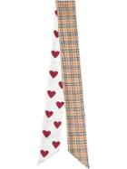 Burberry Small Scale Check And Heart Print Silk Skinny Scarf -