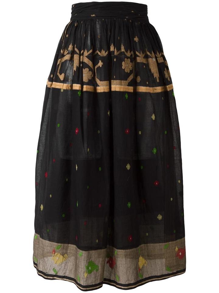 Aodress Printed Full Skirt, Women's, Black, Cotton