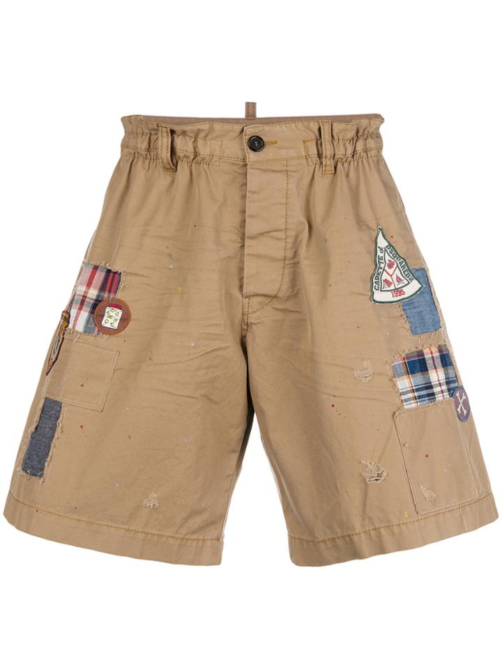 Dsquared2 Patchwork And Appliqué Shorts - Nude & Neutrals