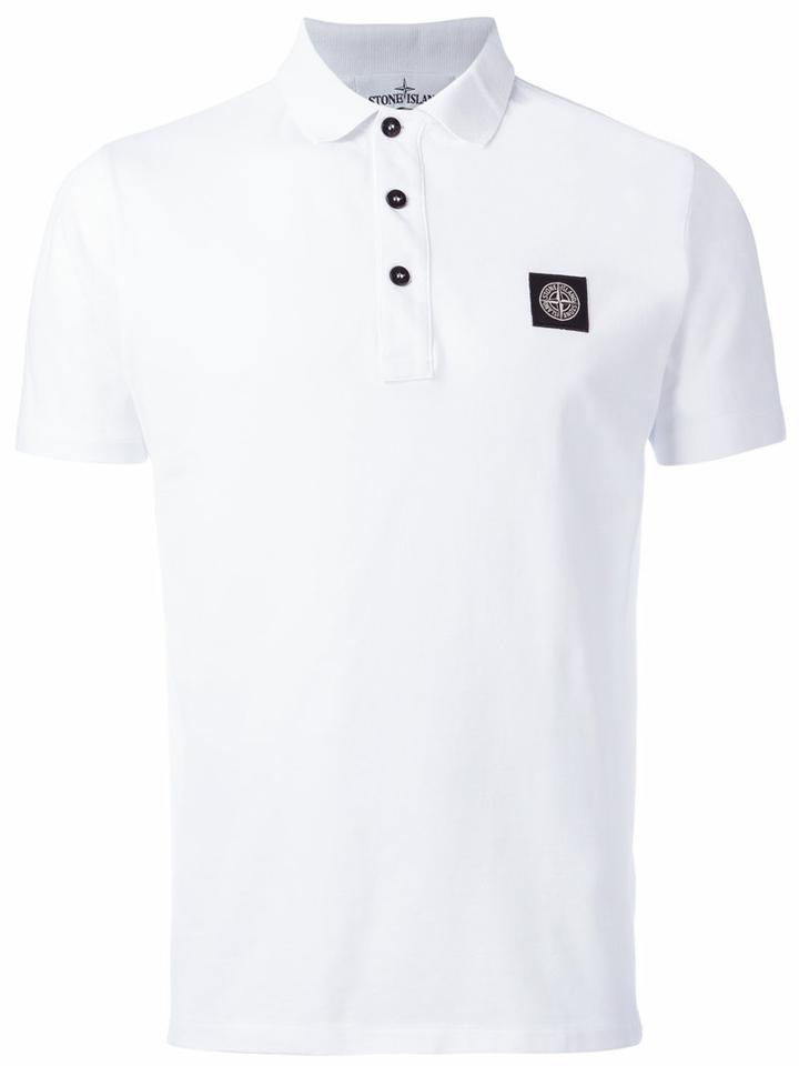 Stone Island Logo Patch Polo Shirt, Men's, Size: Xl, White, Cotton/spandex/elastane